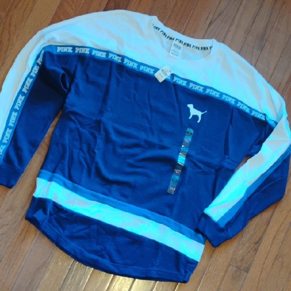 PINK Victoria's Secret Blue and White Tee